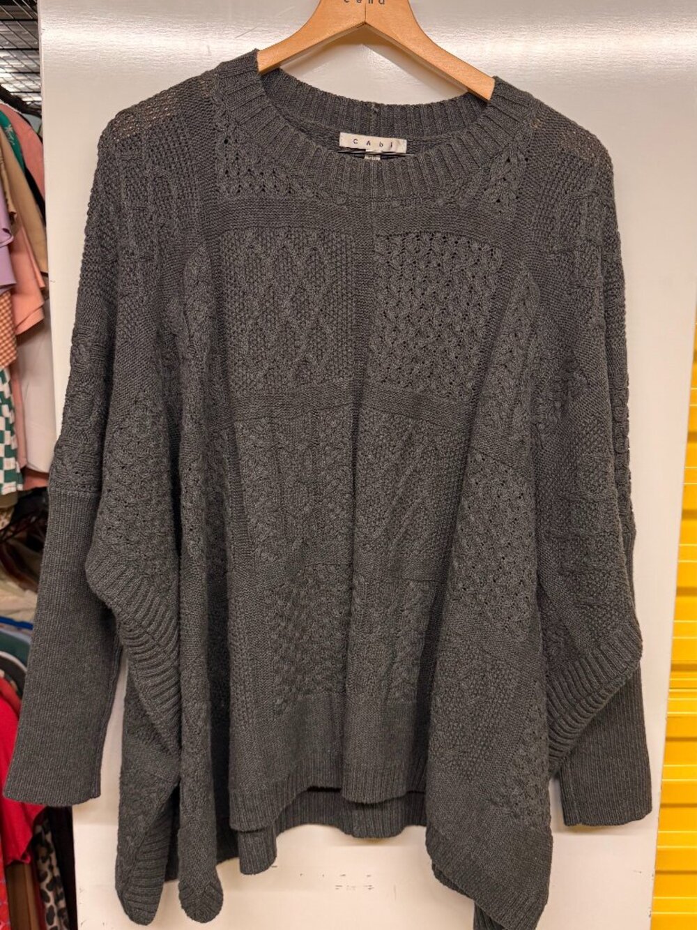 Cabi Glacier Cable Knit Poncho Sweater Gray - Style 3003 - XS